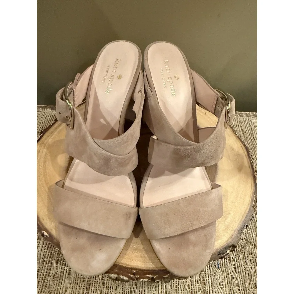 Kate Spade Orchid Suede Sandal In Fawn Blush Kid Suede Block Heels Sz 9